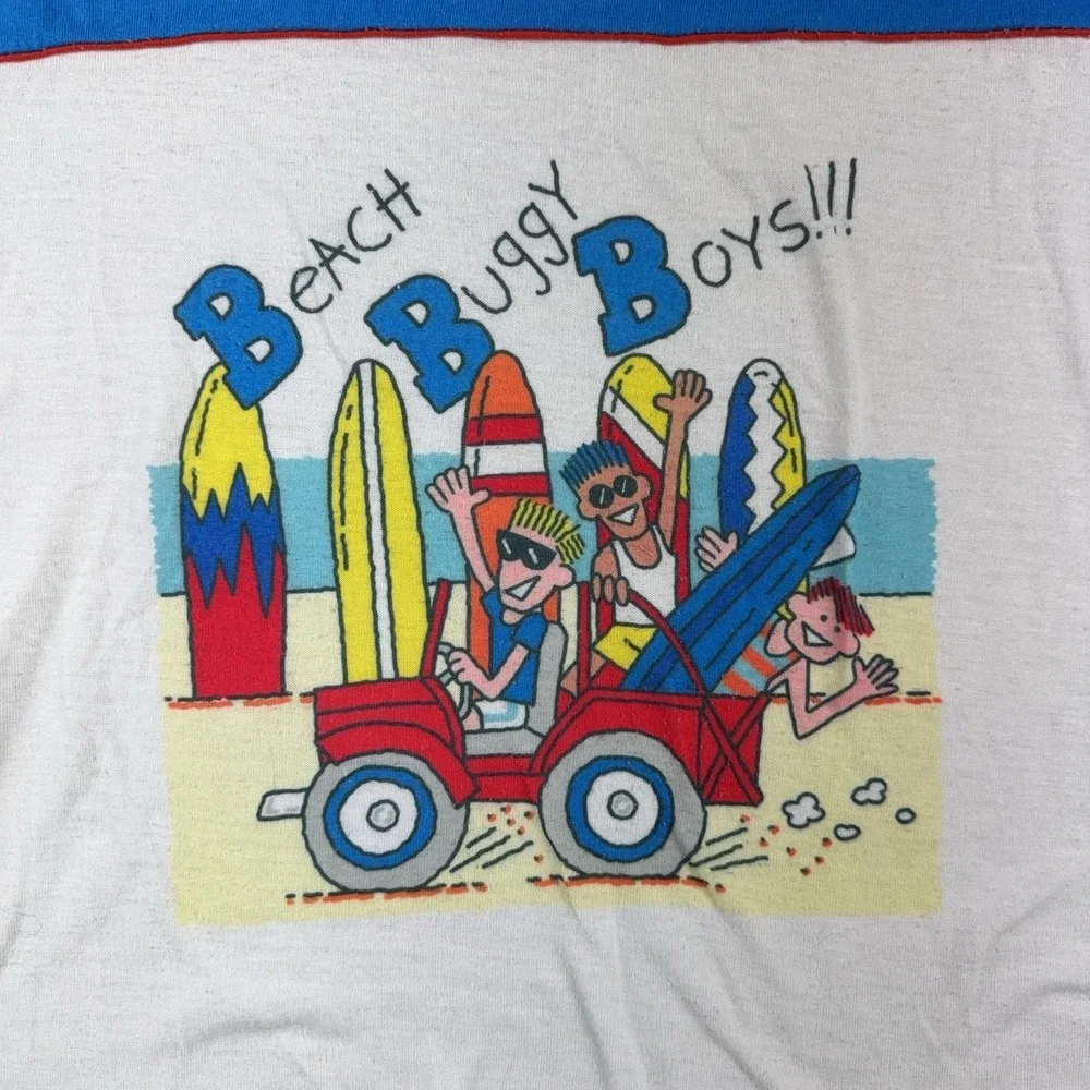 VTG Carter's Shirt Boys 16 White Beach Buggy Boys Surf Summer Graphic Ringer Tee